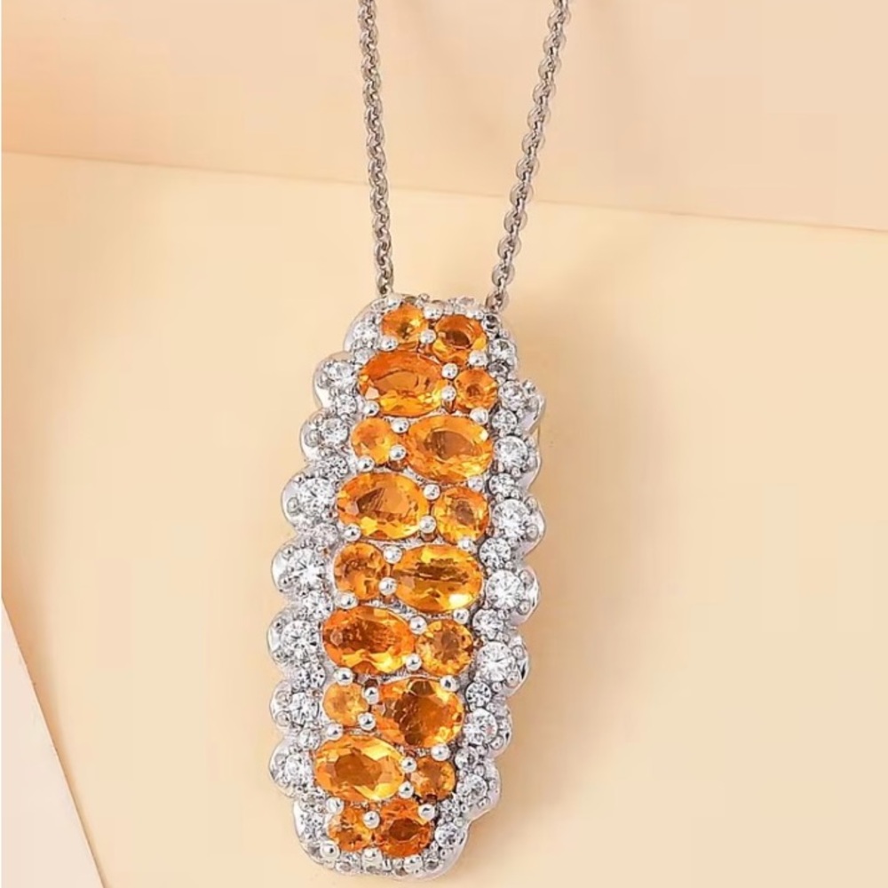 Fire Opal Pendant Necklace In Sterling Silver 2.25 Carat